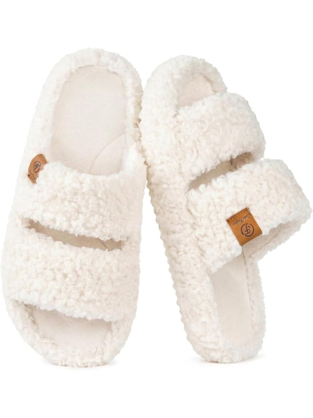 Womens Vanilla Ice Polyester Fuzzy Open-toe Memory Foam Indoor Shoes Slippers